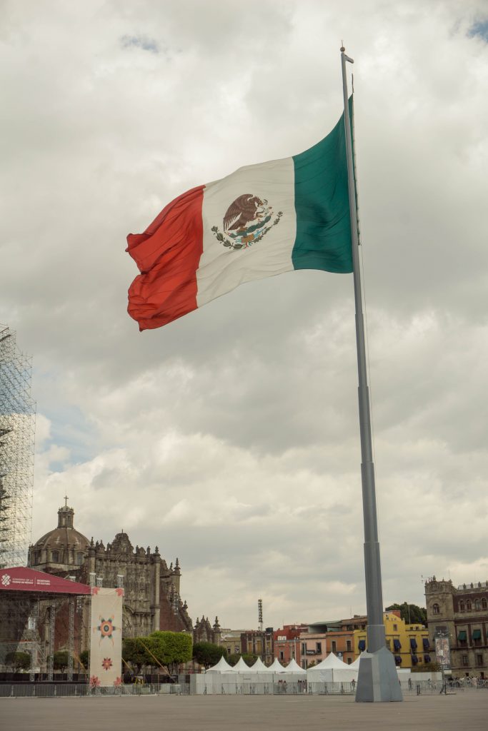 large mexican flag in centro historico