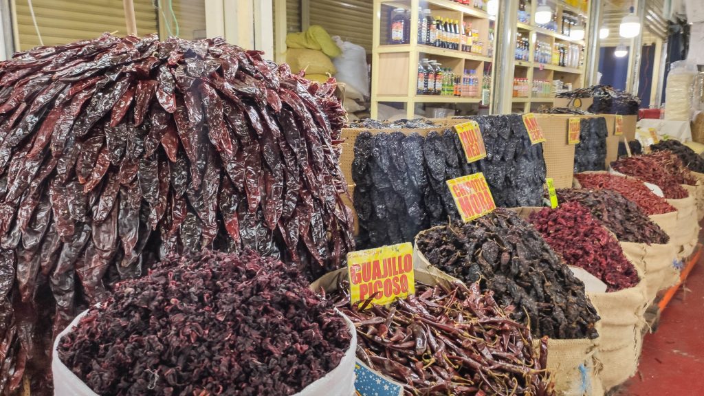 Chillis in a market